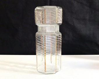Vintage glass container with gold rim and lid / octagonal lidded jar / storage jar