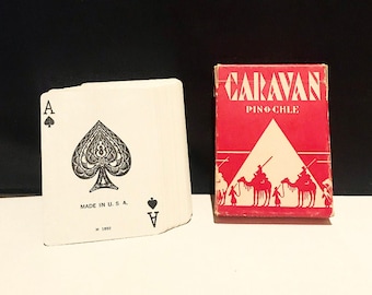 Antique Art Deco Caravan Pinochle / card game / playing cards with air cushion finish / made in USA / paper box