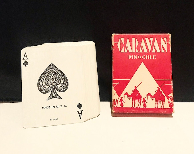 Antique Art Deco Caravan Pinochle / card game / playing cards with air cushion finish / made in USA / paper box