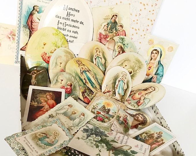 Antique Art Nouveau holy pictures oval made of cardboard,monastery work/sacral wafers,postcards,church pictures of Mary,Jesus/Anno 1900