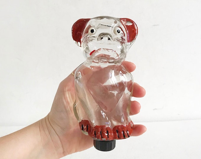 Antique Art Deco pressed glass bottle / dog figure / glass / liquor bottle / sat. estimated, 0.175 ml / bottle
