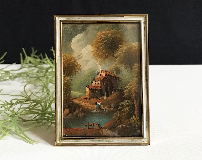 Vintage Miniature Oil Painting / Little Bay / Lake / Landscape / Signed