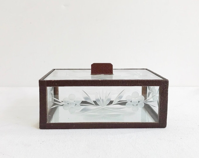 Antique Art Deco hand cut glass casket / box / jewelry box, art, handmade / lidded box
