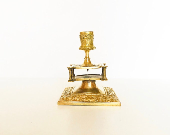 Vintage matchbox holder made of brass / antique baroque style / fireplace lighter / matchbox holder and candle holder