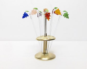 Vintage Mid Century Lauscha cocktail skewers / punch skewers, glass pickers in grape shape, handmade