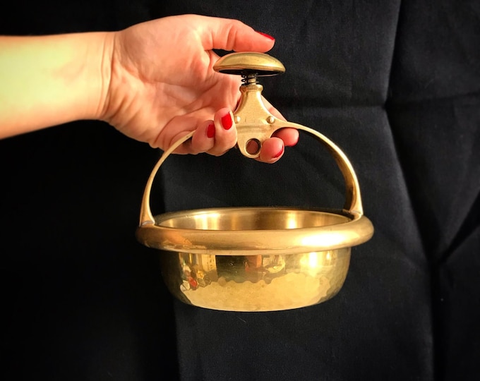 Antique solid brass ashtray with integrated cutter, with glass insert / Art Deco, Art Nouveau