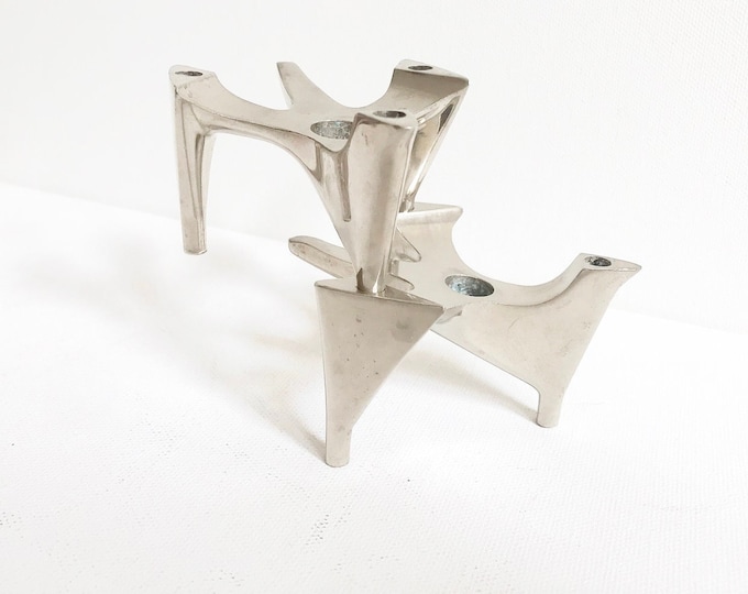 Vintage design candlestick modules / Hammonia Motard, "Vogelflug" / Set of two chrome candlesticks