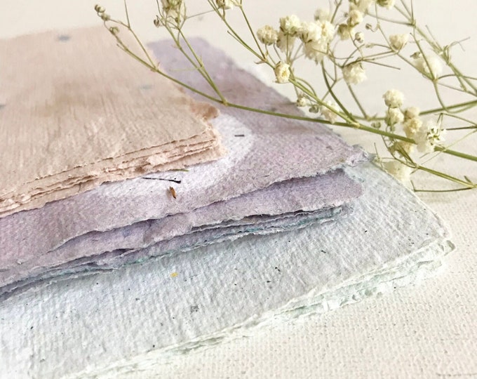 handmade paper /tags/ paper with leaves / light green / pink / confetti / paper recycling /handmade /scrapbooking and sketching