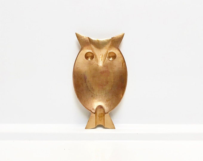 Vintage Owl, Solid Brass Ashtray, Mid Century