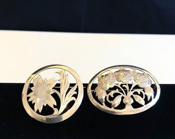 Antique 800/835 silver brooch / handmade, with flower motif / three flowers, chased