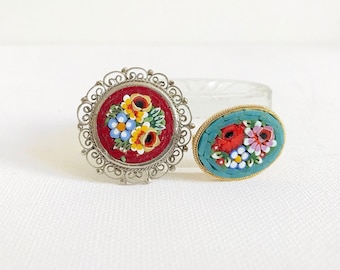 Antique millefiori brooch / micro-mosaic / Italy / floral pattern / gold-colored / Italy