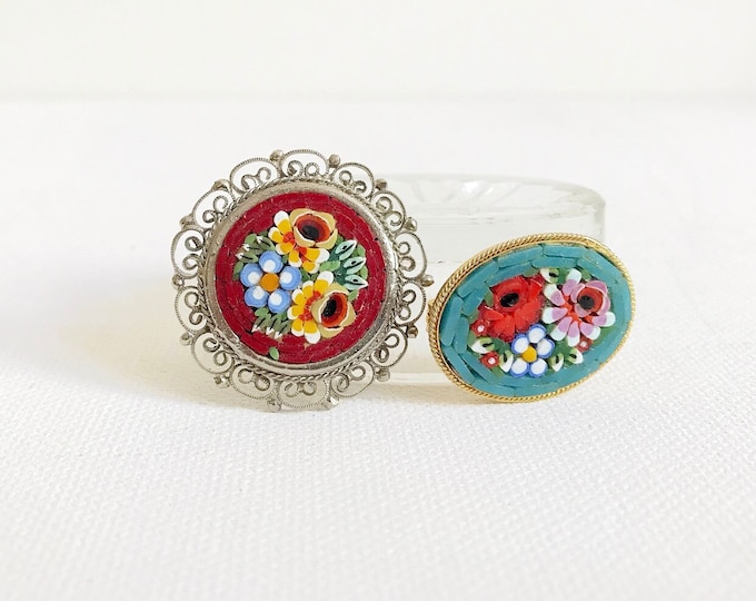 Antique millefiori brooch / micro-mosaic / Italy / floral pattern / gold-colored / Italy