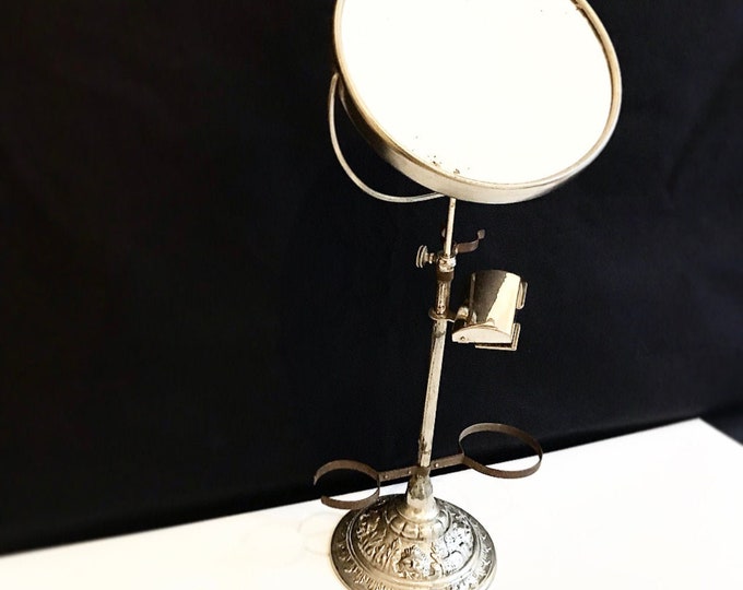 Antique shaving cruet / shaving mirror / shaving utensil stand with mirror / magnifying mirror / barber / barber