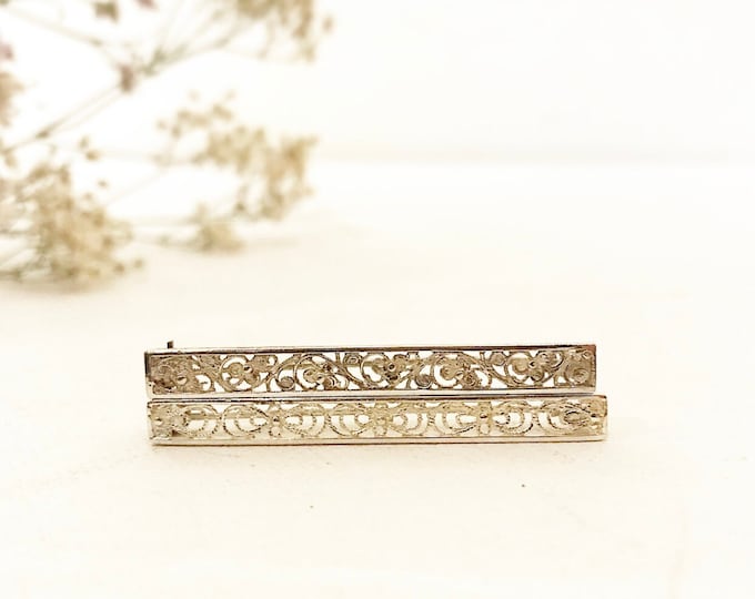 Vintage filigree brooch set / bar brooch made of real silver / 835 silver