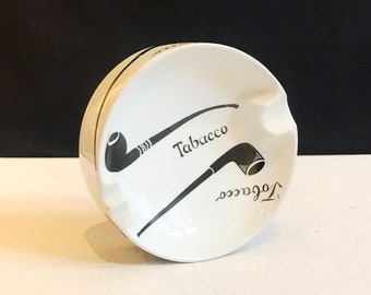 Vintage porcelain ashtray / Gerold Porzellan, Bavaria / "Tobacco" with pipe print / Cigarette and pipe ashtray