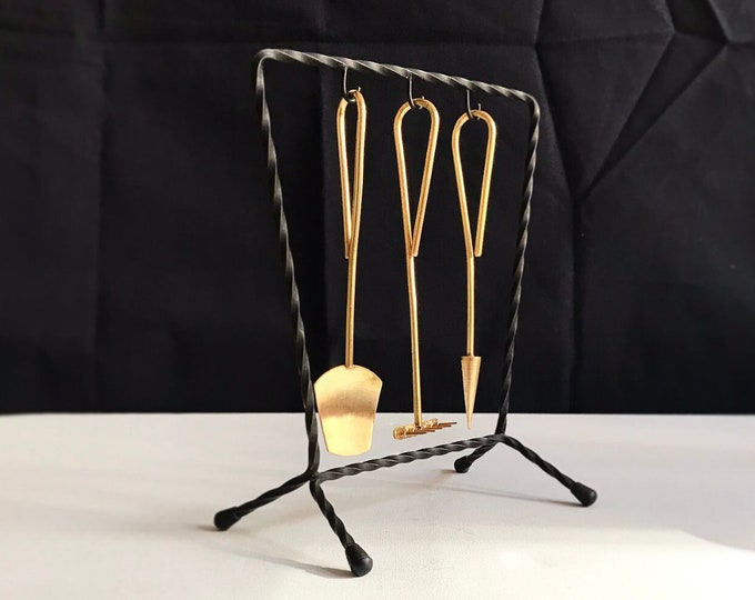 Vintage Mini Metal Garden Windowsill Tools / Rake and Shovel / Mid Century Brass / Plants