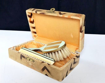 Antique Art Deco baby boy set / brush and comb in storage box