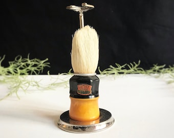 Antique bakelite shaving brush "Hygiena" / shaving brush stand - holder made of metal / barber / vintage