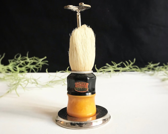 Antique bakelite shaving brush "Hygiena" / shaving brush stand - holder made of metal / barber / vintage
