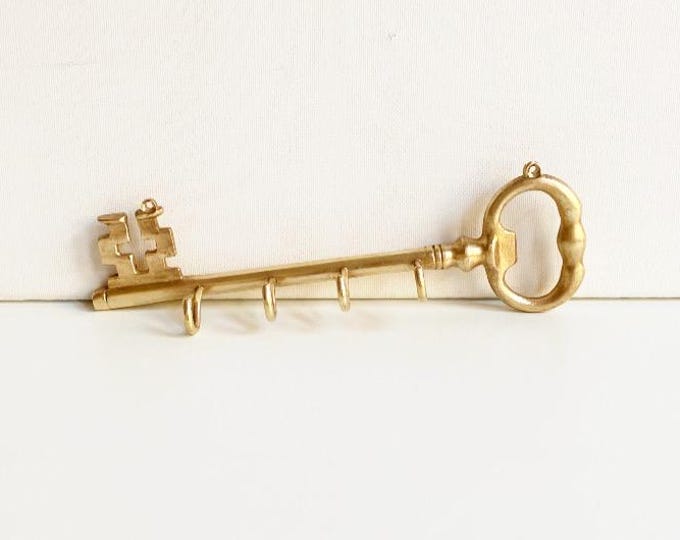 Vintage solid key rack, large key with hook / brass / coat rack / coat hooks / hook rail / cult, 70s