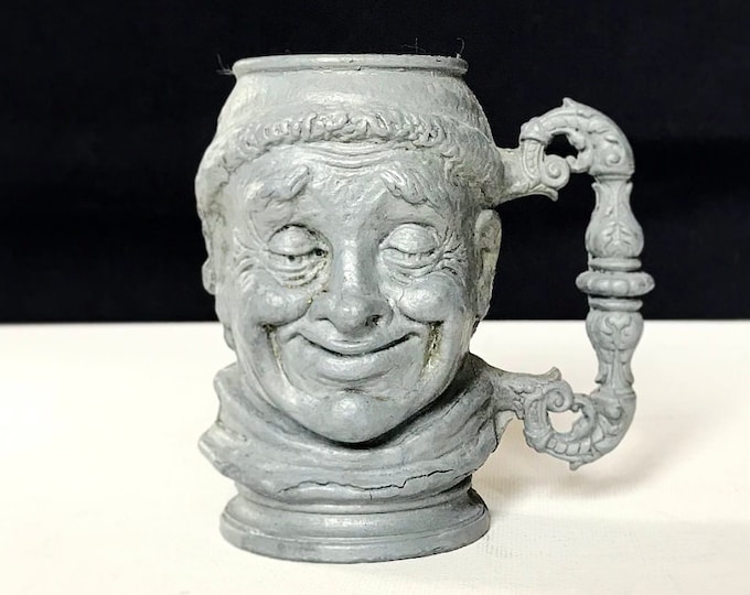 Vintage pewter mug "Drunk Monk" / bizarre drinking vessel / German tankard, rare jug