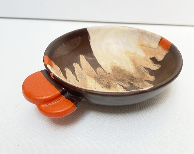Antique Art Deco ceramic bowl, orange-brown, offering bowl vintage