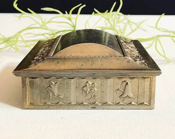 Antique Art Nouveau "Dralle" lidded box, soap box / bronze color casket with flower motif / Georg Dralle tin box