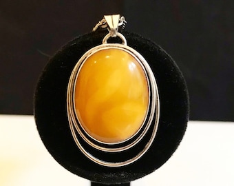 Antique Art Nouveau butterscotch amber 835 silver pendant / Fischland amber / Friedrich Binder 835 silver necklace