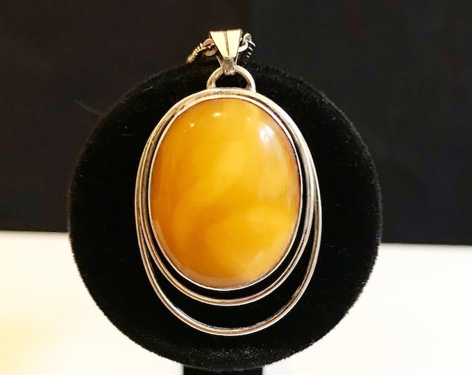 Antique Art Nouveau butterscotch amber 835 silver pendant / Fischland amber / Friedrich Binder 835 silver necklace