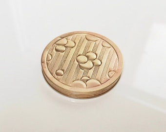 Antique Art Deco 4711 Powder Box with Mirror, Brass Mirror Box - Peach Powder