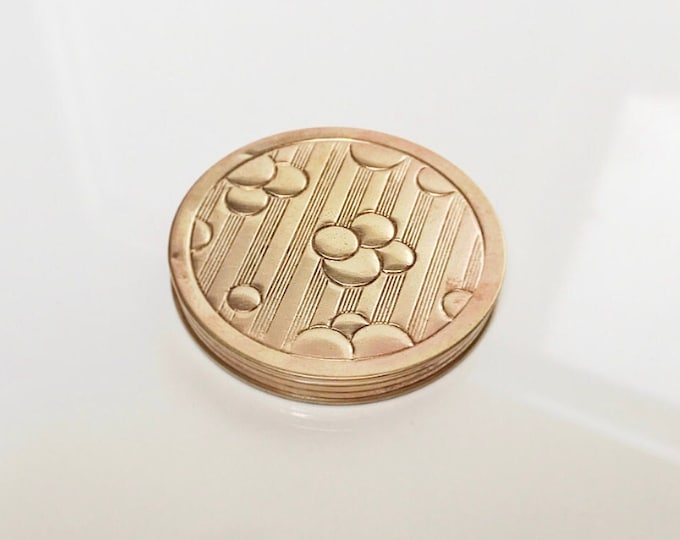 Antique Art Deco 4711 Powder Box with Mirror, Brass Mirror Box - Peach Powder