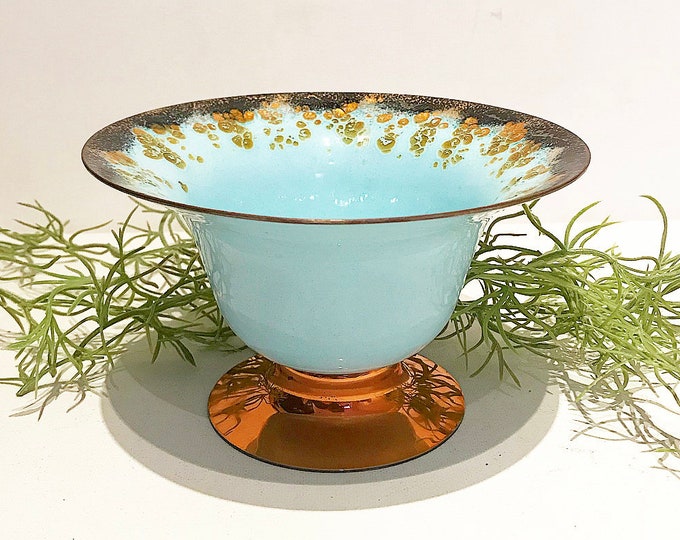 Vintage copper-enamel bowl on foot / bowl / handcraft from the 60s / 70s / speckled