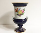 Vintage Large 1st choice Meissen porcelain amphora vase Handle vase Flower vase Cobalt blue floral decor Gold rim Vase