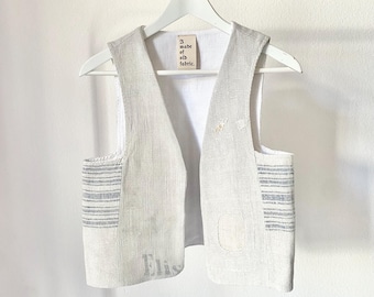 GRAINSACK VEST I / Hand-sewn vest made from an antique grain sack, patchwork vest made of coarse linen, handmade in Germany, sizes XS-S