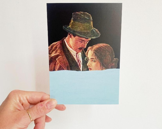 Postcard "I'm up to my neck in water", artist postcard, collage, postcard with message