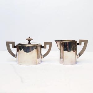 Antique Art Nouveau silver-plated WMF creamer, sugar bowl and milk jug, ostrich brand, Württembergische Metallwarenfabrik