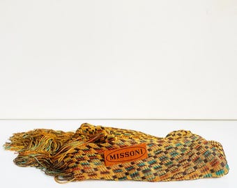 Vintage MISSONI neckerchief, scarf, yellow-brown, viscose blend fabric