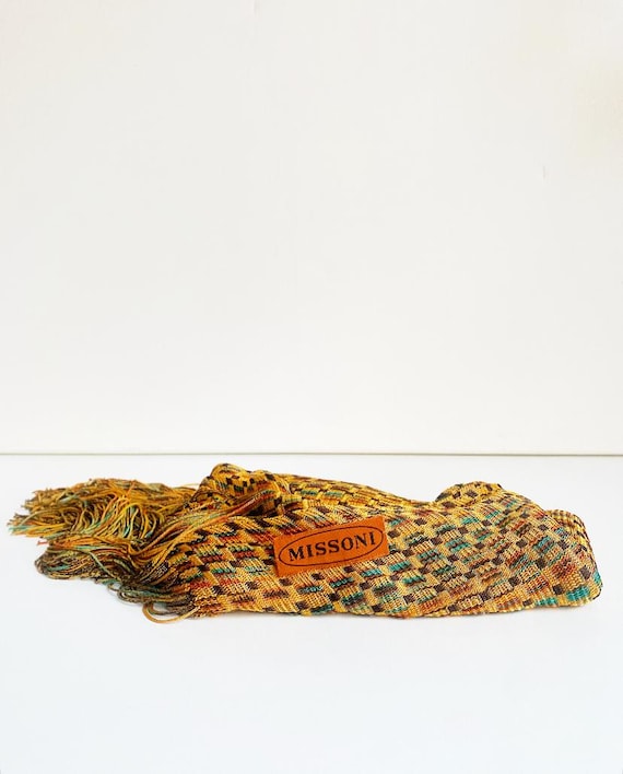 Vintage MISSIONI neckerchief, scarf, yellow-brown, viscose blend fabric