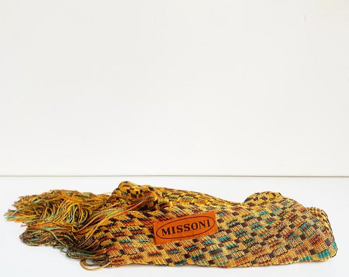 Vintage MISSONI neckerchief, scarf, yellow-brown, viscose blend fabric