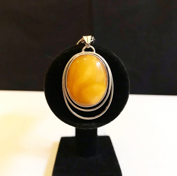Antique Art Nouveau butterscotch amber 835 silver pendant / Fischland amber / Friedrich Binder 835 silver necklace