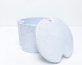 Vintage ceramic tin "Double-Gap" Prof. Dr. Med. Much AG, marbled ceramic lidded tin, advertising, tablet shape