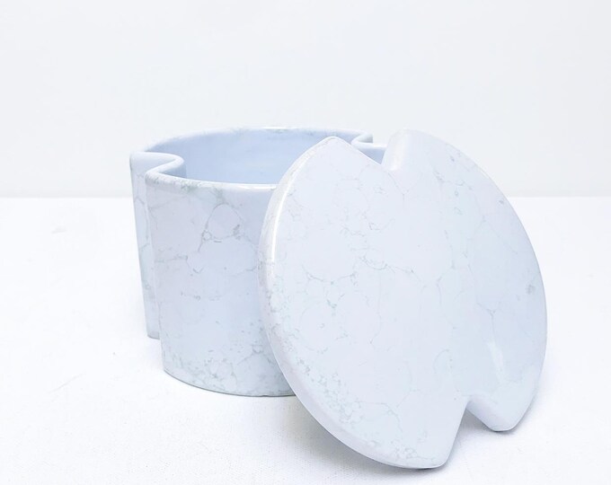 Vintage ceramic tin "Double-Gap" Prof. Dr. Med. Much AG, marbled ceramic lidded tin, advertising, tablet shape