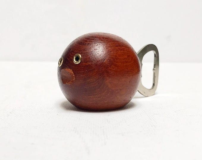 Vintage bottle opener made of teak wood / fish bottle opener, Mid Century