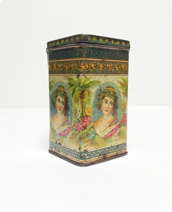 Antique Art Nouveau tea caddy / tin can / can / tea caddy