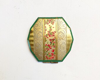 Antique Art Deco powder compact/compact powder compact with mirror, floral motif, chased