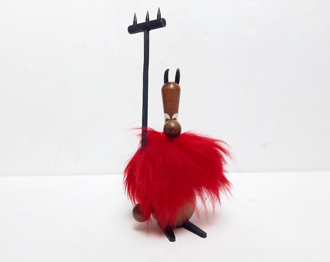 Vintage Mid Century Devil Figure, Teak Fur Wood Figure, Cult, Retro