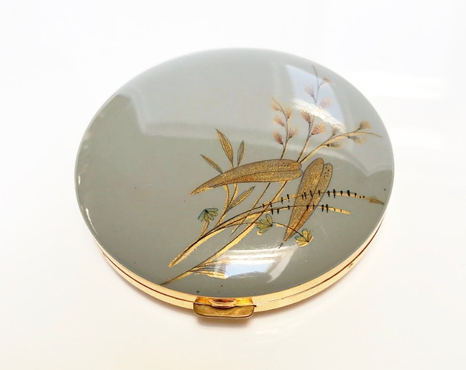 Vintage brass powder box "Hans Baier", exclusive / 50s, hand-painted, compact powder box, mirror box