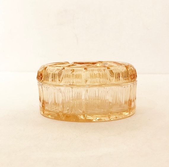 Antique Art Deco glass lidded box / apricot / glass jewelry box