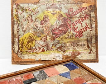 Antique Art Nouveau game "Neustes Stein-Parquet-Spiel", Stone Mosaic, made in Germany, 1900s
