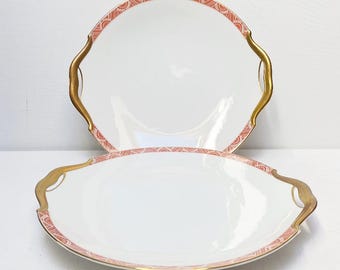 Antique Art Deco Hutschenreuther porcelain serving plate, F.E. Buch Cassel, large plate with handle, orange-gold